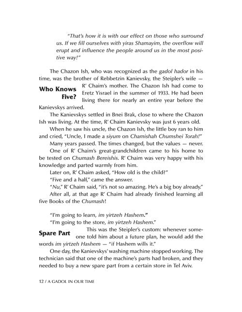 A Gadol In Our Time: Stories about Rav Chaim Kanievsky