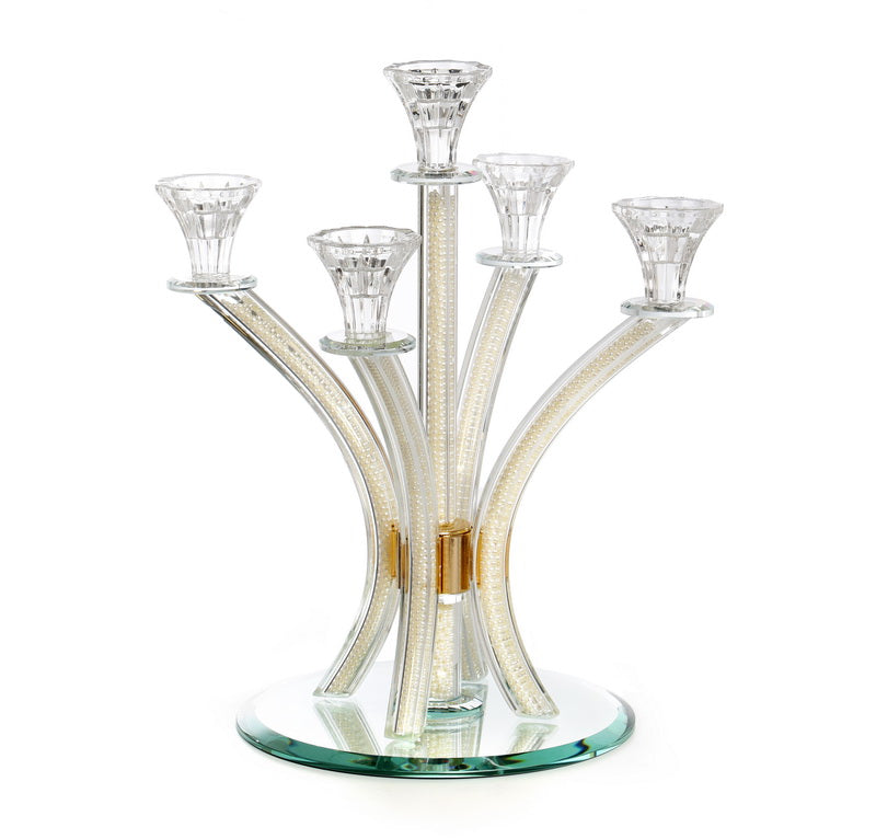 Candelabra - 5 Branches-Curved-Crystal with Crushed Gold Stones35cm