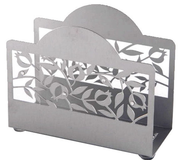 Dorit Judaica:Napkin/Birkat Hamazon Holder -Stainless Steel-Pomegranate Design