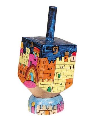 Yair Emanuel:Dreidel with Stand -Wood-Jerusalem Western Wall- Small