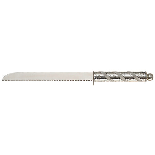 Art Judaica:Challah Knife -Silver Plated Handle-Serrated Aluminium  Blade -38cm C