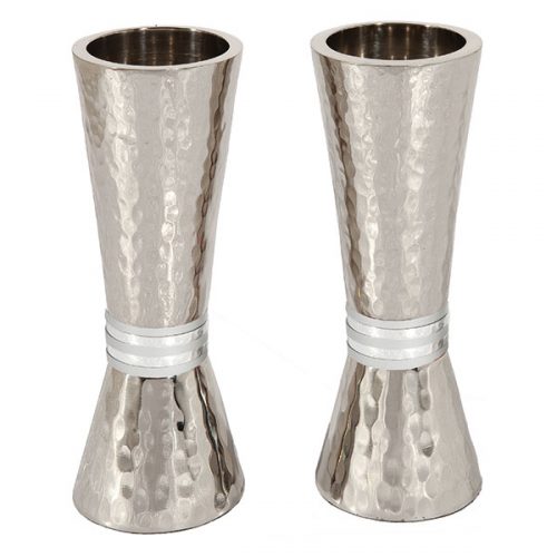 Yair Emanuel: Candlesticks - Hammered Metal with Silver Rings 14cm