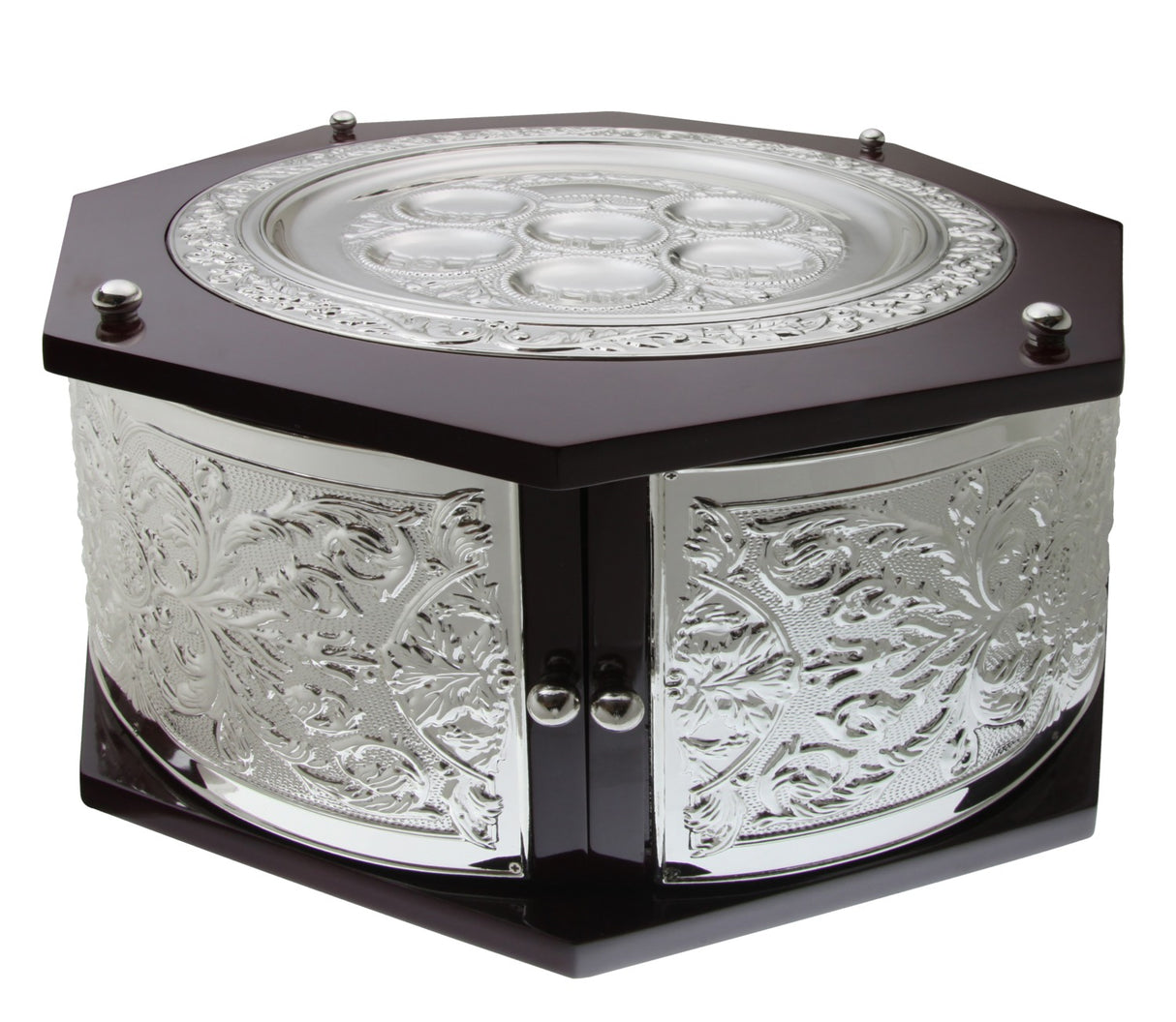 Seder Plate 3 Tier -Wood And Silver Plated- 42.5X23cm