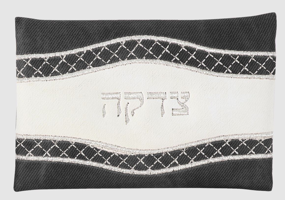 Tzedakah Bag Leather Look Black & White 8.9x12.7cm