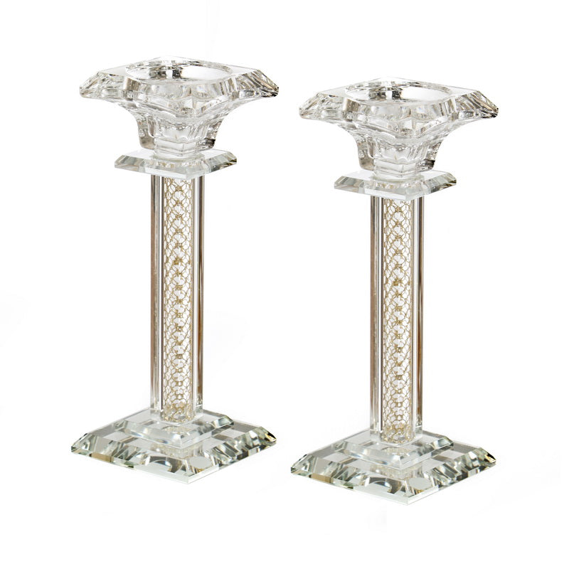 Candlesticks -Crystal With Intricate Gold Design 18cm