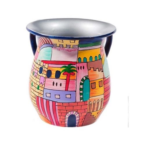 Yair Emanuel:Washing Cup -Hand Painted  Aluminium with Jerusalem Images