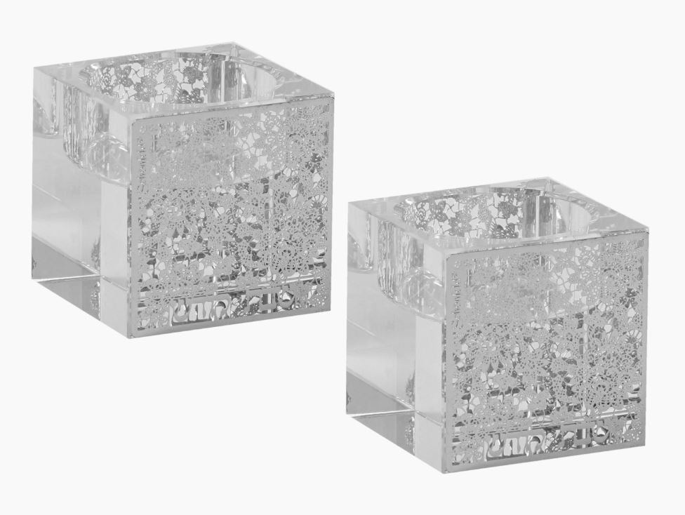 Candle Holders for Tealights-Crystal With Silver Floral Design