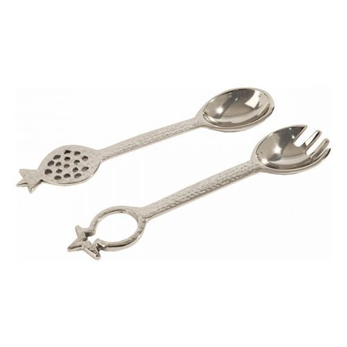 Yair Emanuel:Salad Server Set- Hammered Metal with Pomegranate Handles