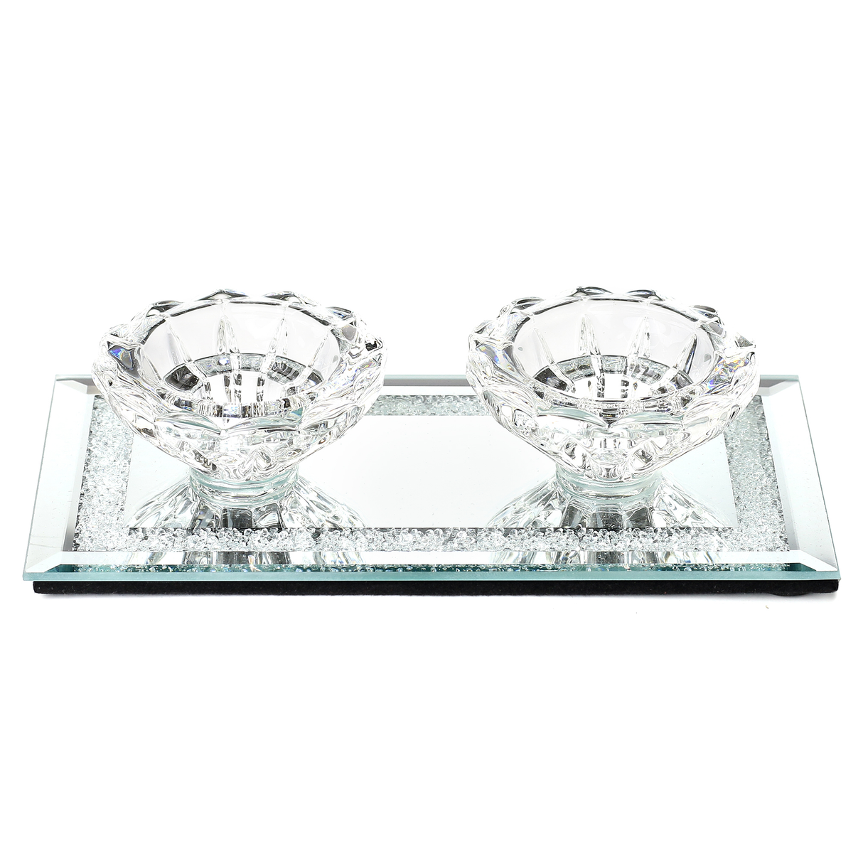 Candle Holder -Laser Cut Crystal -Glass Base with Crushed Glass Border