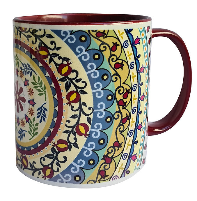 Dorit Judaica:Ceramic Decorative Mug-Mandala Pattern with Bordeaux Decoration