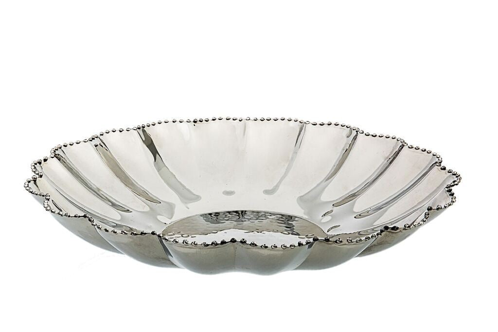 Round Flower Shaped Stainless Steel  Beaded Dish 25cm