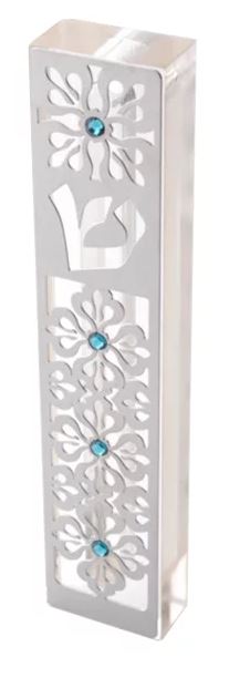 Dorit Judaica: Mezuzah Case With Swarovski Stones - Arabesque - 12cm