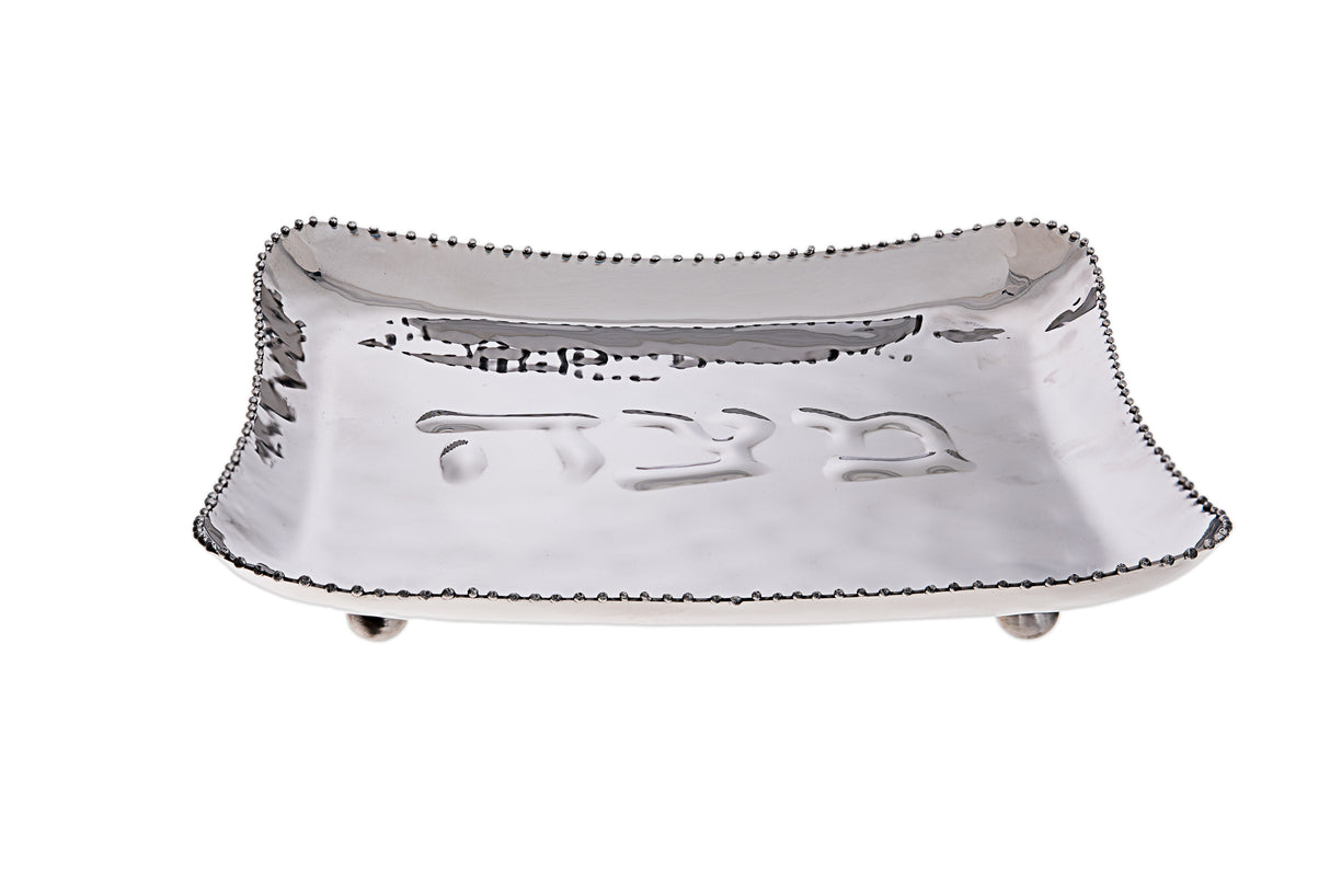 Matzah Tray- Hammered Stainless Steel-Square Beaded
