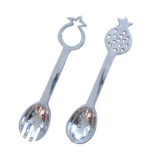 Yair Emanuel:Salad Server Set- Aluminium with Pomegranate Handles