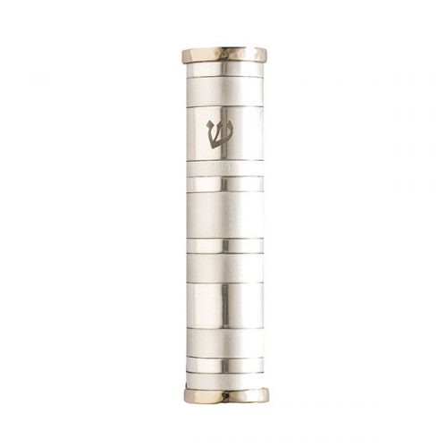 Yair Emanuel:Mezuzah Case-Aluminium with Silver Colour Rings 10cm