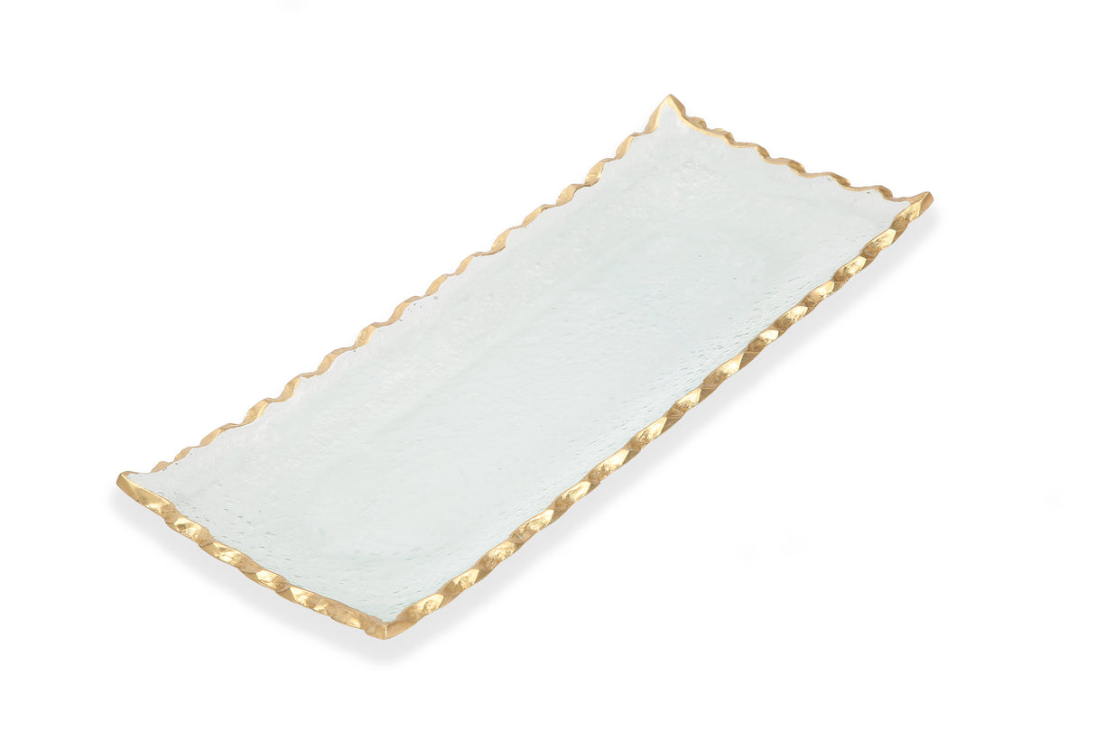 Glass Oblong Tray with Gold Border-35.5cm