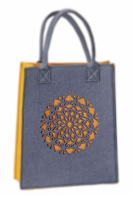 Dorit Judaica: Ladies and Girls Felt Tote Bag-Yellow/Mustard-Mandala Pattern