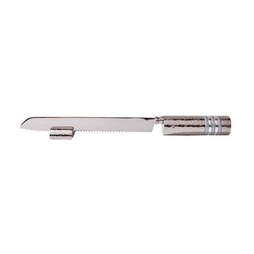 Yair Emanuel: Challah Knife -Silver  Rings on Hammered Metal Handle